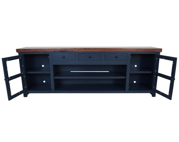Origins Harbor Midnight Blue TV Console with Walnut Top, 94" Wide Fully Assembled Media Cabinet, Storage SB9500-20