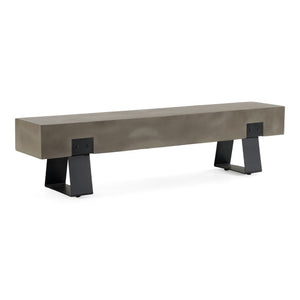 VIG Furniture Haring Dark Grey Concrete Bench With Black Metal Legs — Durable Fiber-Reinforced Seat, Sealed Finish VGGR611290