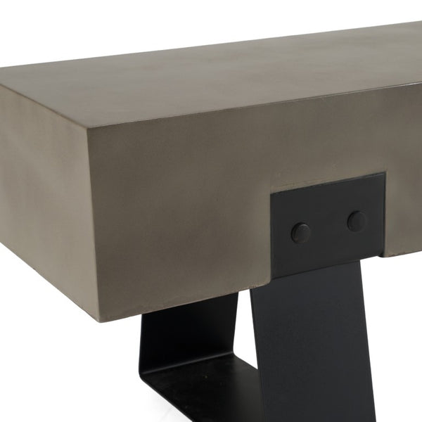 VIG Furniture Haring Dark Grey Concrete Bench With Black Metal Legs — Durable Fiber-Reinforced Seat, Sealed Finish VGGR611290