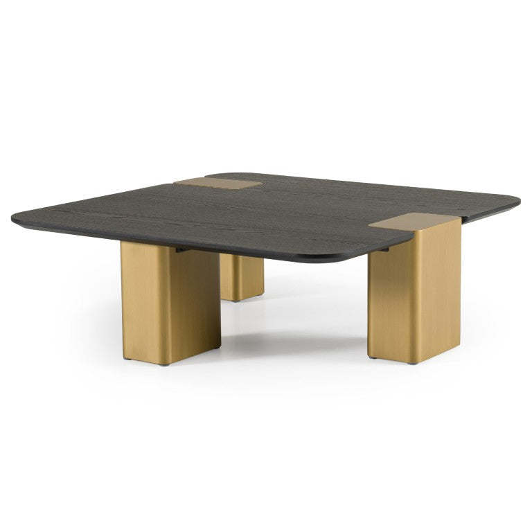VIG Furniture Harold Modern Black Oak Coffee Table W39.4Xd39.4Xh12.6 | Brushed Gold Legs, Minimal 3-Leg Luxe VGHB467E