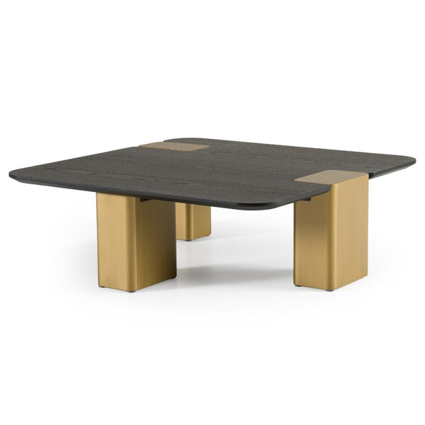 VIG Furniture Harold Modern Black Oak Coffee Table W39.4Xd39.4Xh12.6 | Brushed Gold Legs, Minimal 3-Leg Luxe VGHB467E