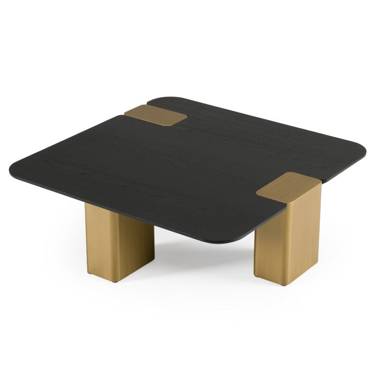 VIG Furniture Harold Modern Black Oak Coffee Table W39.4Xd39.4Xh12.6 | Brushed Gold Legs, Minimal 3-Leg Luxe VGHB467E