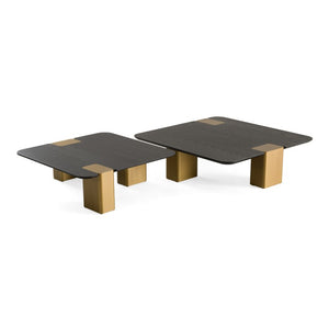VIG Furniture Harold Black Oak Nesting Coffee Table Set — Modern Square Duo With Brushed Gold Legs, Sturdy 65 Lb Capacity VGHB-467E-SET