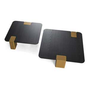 VIG Furniture Harold Black Oak Nesting Coffee Table Set — Modern Square Duo With Brushed Gold Legs, Sturdy 65 Lb Capacity VGHB-467E-SET