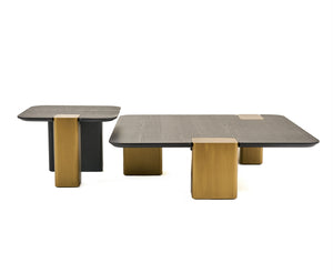 VIG Furniture Modrest Harold - Modern Black + Brushed Gold Oak Square Coffee Table Set VGHB467E2-467B