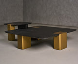 VIG Furniture Modrest Harold - Modern Black + Brushed Gold Oak Square Coffee Table Set VGHB467E2-467B