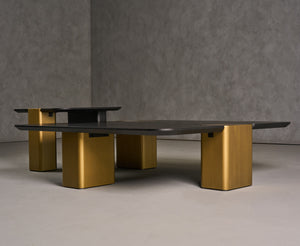 VIG Furniture Modrest Harold - Modern Black + Brushed Gold Oak Square Coffee Table Set VGHB467E2-467B