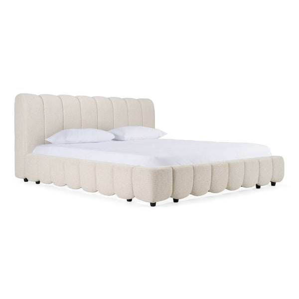 VIG Furniture Queen Harris Off-White Tasmin Linen Bed — Modern Upholstered Platform, Solid Poplar Frame, No Box Spring Needed VGKK-KF.B2032-LINEN-Q