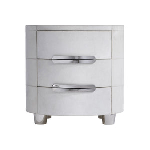 Bernhardt Bernhardt Lyric Nightstand In White Hair-On-Hide With Saddle Stitching, Glass Top, Soft-Close Drawers 321229