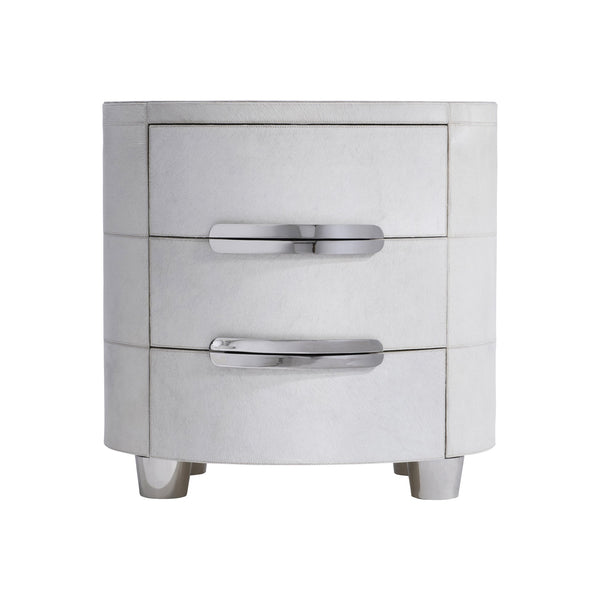 Bernhardt Bernhardt Lyric Nightstand In White Hair-On-Hide With Saddle Stitching, Glass Top, Soft-Close Drawers 321229