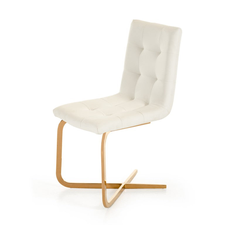 VIG Furniture Haslet Tufted White Leatherette Dining Chairs Set Of 2 With Polished Rosegold Stainless Base, No Assembly-Required VGVCB810-WHT
