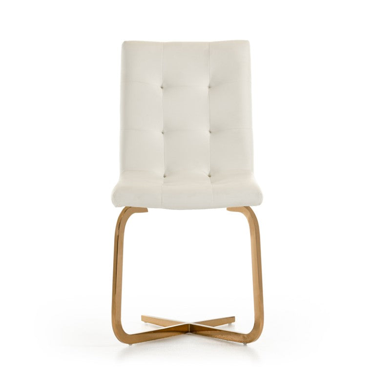 VIG Furniture Haslet Tufted White Leatherette Dining Chairs Set Of 2 With Polished Rosegold Stainless Base, No Assembly-Required VGVCB810-WHT