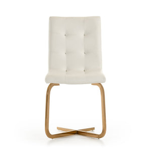 VIG Furniture Haslet Tufted White Leatherette Dining Chairs Set Of 2 With Polished Rosegold Stainless Base, No Assembly-Required VGVCB810-WHT