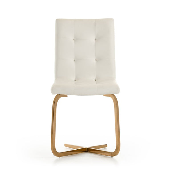 VIG Furniture Haslet Tufted White Leatherette Dining Chairs Set Of 2 With Polished Rosegold Stainless Base, No Assembly-Required VGVCB810-WHT