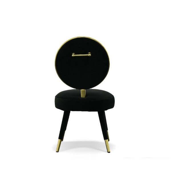 VIG Furniture Haswell Glam Velvet Accent Chairs Set Of Two — Sculptural Circular Seats With Gold Chrome Accents, Plush Comfort Black Lounge Chair VGMFMC-479-BLK-CH