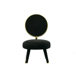 VIG Furniture Haswell Glam Velvet Accent Chairs Set Of Two — Sculptural Circular Seats With Gold Chrome Accents, Plush Comfort Black Lounge Chair VGMFMC-479-BLK-CH