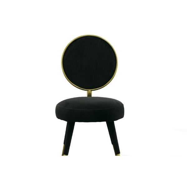 VIG Furniture Haswell Glam Velvet Accent Chairs Set Of Two — Sculptural Circular Seats With Gold Chrome Accents, Plush Comfort Black Lounge Chair VGMFMC-479-BLK-CH
