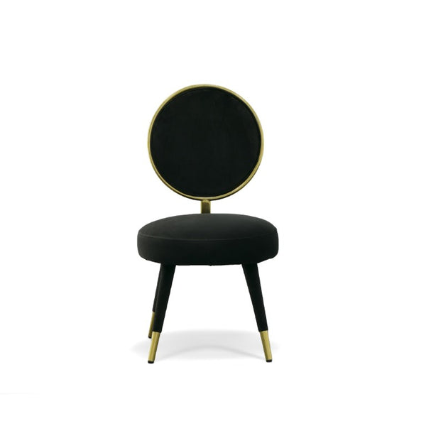 VIG Furniture Haswell Glam Velvet Accent Chairs Set Of Two — Sculptural Circular Seats With Gold Chrome Accents, Plush Comfort Black Lounge Chair VGMFMC-479-BLK-CH