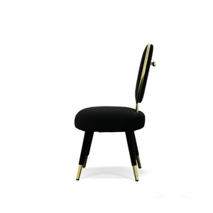VIG Furniture Haswell Glam Velvet Accent Chairs Set Of Two — Sculptural Circular Seats With Gold Chrome Accents, Plush Comfort Black Lounge Chair VGMFMC-479-BLK-CH