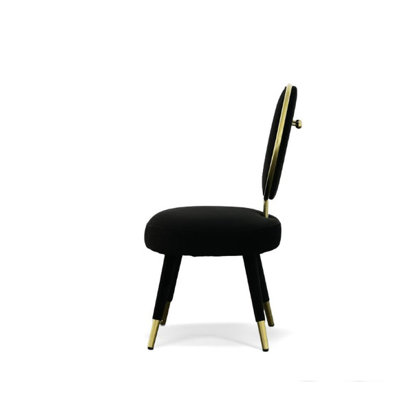 VIG Furniture Haswell Glam Velvet Accent Chairs Set Of Two — Sculptural Circular Seats With Gold Chrome Accents, Plush Comfort Black Lounge Chair VGMFMC-479-BLK-CH