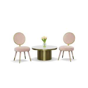 VIG Furniture Haswell Glam Velvet Accent Chairs Set Of Two — Sculptural Circular Seats With Gold Chrome Accents, Plush Comfort Pink Lounge Chair VGMFMC-479-PK-CH