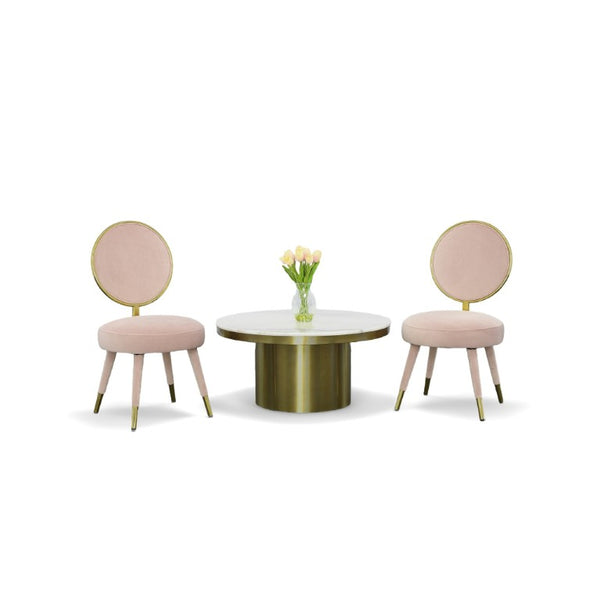 VIG Furniture Haswell Glam Velvet Accent Chairs Set Of Two — Sculptural Circular Seats With Gold Chrome Accents, Plush Comfort Pink Lounge Chair VGMFMC-479-PK-CH