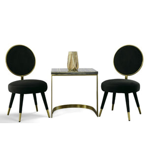 VIG Furniture Haswell Glam Velvet Accent Chairs Set Of Two — Sculptural Circular Seats With Gold Chrome Accents, Plush Comfort Black Lounge Chair VGMFMC-479-BLK-CH