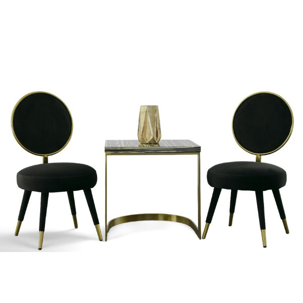 VIG Furniture Haswell Glam Velvet Accent Chairs Set Of Two — Sculptural Circular Seats With Gold Chrome Accents, Plush Comfort Black Lounge Chair VGMFMC-479-BLK-CH