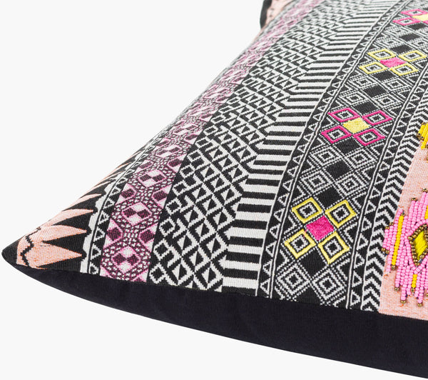 Surya Haruki 20" X 20" Global Inspired Accent Pillow - Elegant, Durable Home Decor For Eclectic Charm Black Cotton,Polyester,Cotton Hau002-2020