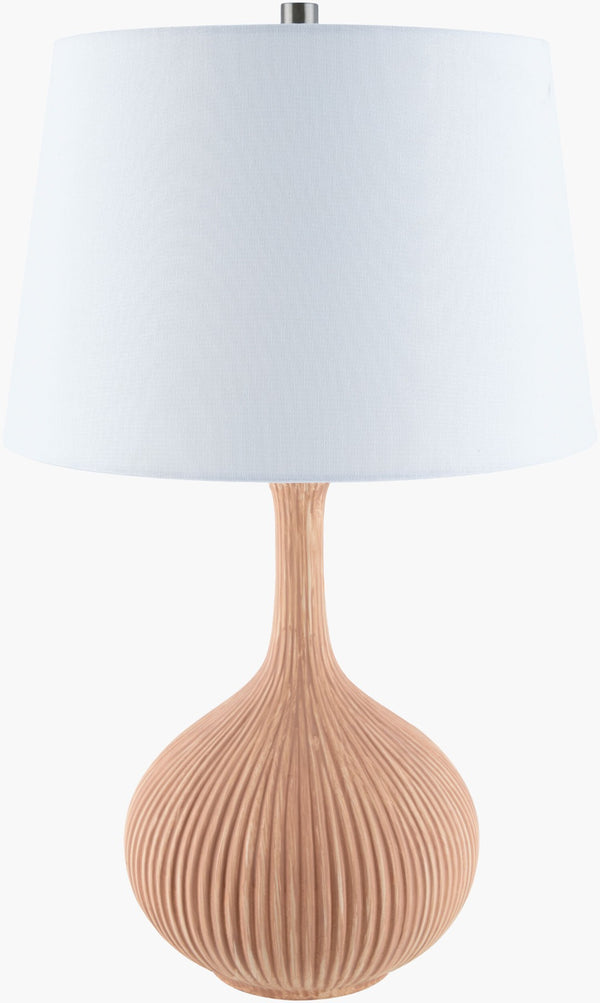 Livabliss Hawston Ceramic Table Lamp with Linen Shade Iron Finial Cottage Bedroom Accent HAW-001