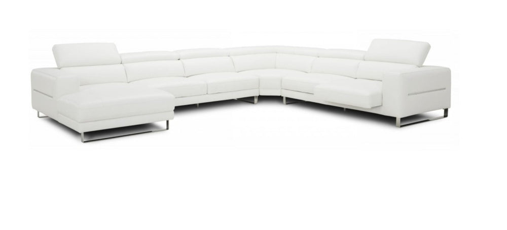 VIG Furniture Hawkey White L Grade Leather U-Shaped Left-Facing Sectional Sofa With Adjustable Headrests & Steel Trim VGKKKF1066-LAF-WHT