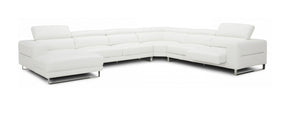 VIG Furniture Hawkey White L Grade Leather U-Shaped Left-Facing Sectional Sofa With Adjustable Headrests & Steel Trim VGKKKF1066-LAF-WHT