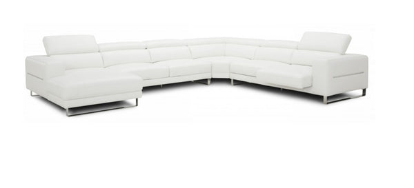 VIG Furniture Hawkey White L Grade Leather U-Shaped Left-Facing Sectional Sofa With Adjustable Headrests & Steel Trim VGKKKF1066-LAF-WHT