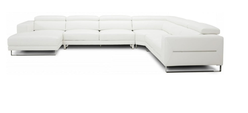 VIG Furniture Hawkey White L Grade Leather U-Shaped Left-Facing Sectional Sofa With Adjustable Headrests & Steel Trim VGKKKF1066-LAF-WHT