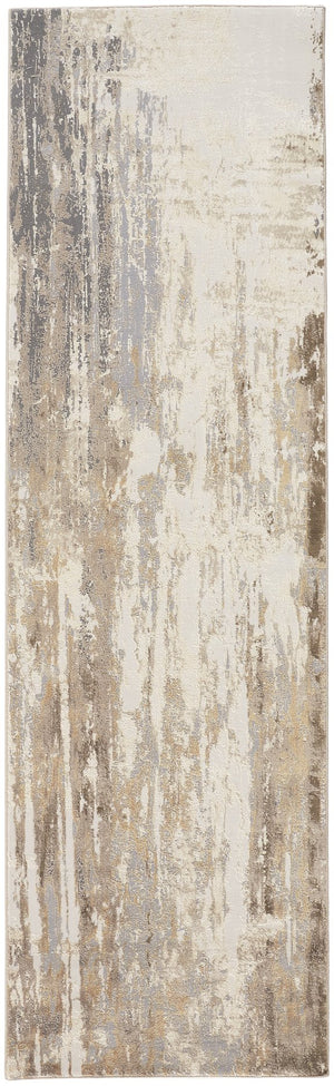 Feizy Rugs Parker Abstract Distressed Rug - Contemporary Viscose And Polyester Design For Modern Interiors Tan,Ivory,Gray Viscose,Polyester Prk3709fgrybgei68
