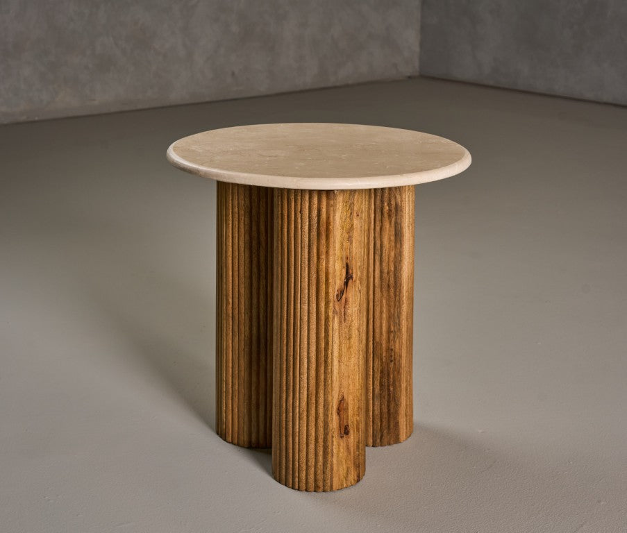 VIG Furniture Hayden Marble Top Round End Table With Sculpted Mango Wood Base, Compact 19.75" Surface, Durable Design VGBR-SBA-4867