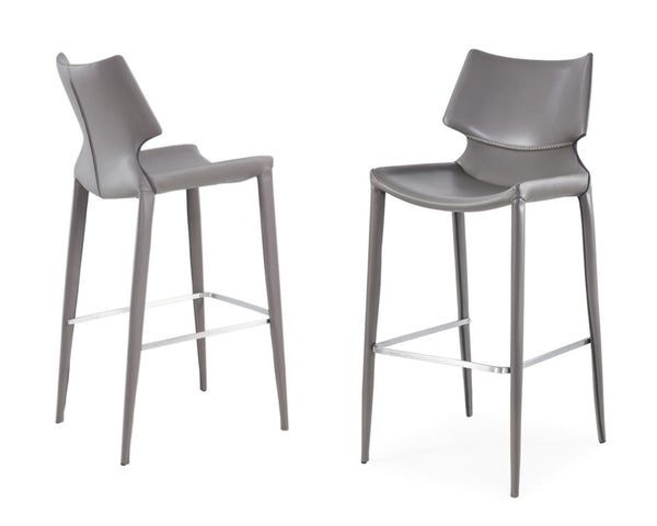 VIG Furniture Hayes Grey Eco-Leather Bar Stools Set Of 2 — Modern Plywood Frame, Iron Legs, Foam Comfort Seats (95) VGHR5408B-GRY
