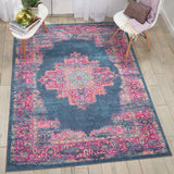 Nourison Passion PSN03 Machine Made Power-loomed Ornamental Border Indoor Only Bohemian Vintage Rug Blue, Blue 100% Polypropylene 99446397041