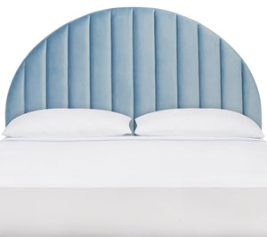 Safavieh Solare Striped Arched Headboard XII23 Slate Blue Velvet  Solid Acacia/ Mdf/Plywood/Velvet HBD6400A-Q