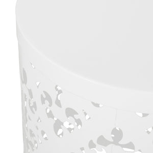 English Elm Outdoor Iron Accent Table Laser Cut Floral Cylinder Design for Patio or Balcony White 73605.00WHI