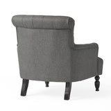 Christopher Knight Home® - Noble House - Byrnes Contemporary Button-Tufted Fabric Club Chair with Rolled Backrest, Dark Gray and Dark Brown