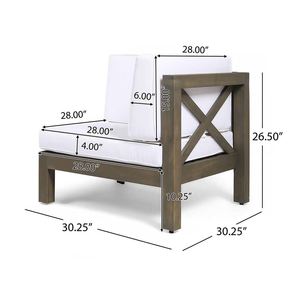 English Elm Brava Acacia Hardwood Outdoor Bistro Set with Cross-back Chairs and Square Coffee Table 64491-64492.00WHI-64496.00GRY