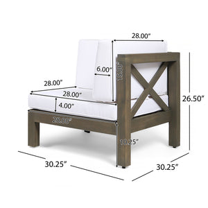 English Elm Brava Acacia Hardwood Outdoor Bistro Set with Cross-back Chairs and Square Coffee Table 64491-64492.00WHI-64496.00GRY