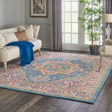 Nourison Passion PSN20 Machine Made Power-loomed Floral Border Indoor Only Bohemian  Rug Teal Multicolor, Teal Multicolor 100% Polypropylene 99446486561