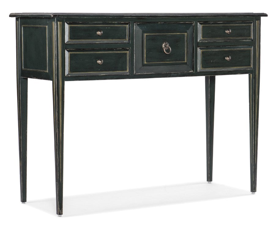 Hooker Furniture Charleston Weathered Green Five-Drawer Console Table With Cherry Interiors, Tapered Legs & Pewter Pulls 6750-85013-34