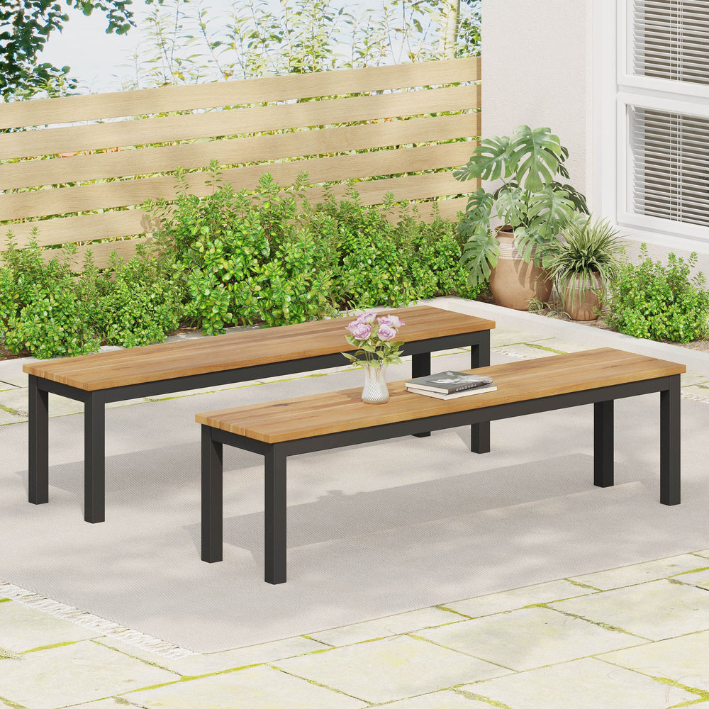 English Elm Lindsey Outdoor Acacia Wood Slat Bench with Metal Base for Patio and Garden Spaces 71986.00