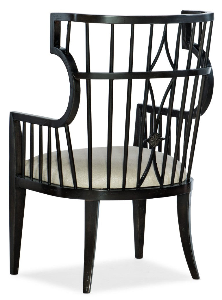 Hooker Furniture Sanctuary Noir Host Chair — Spindle-Back Dining Accent With Metal Icicle Performance Seat, Distressed Elegance 5845-75700-99