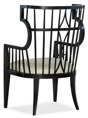 Hooker Furniture Sanctuary Noir Host Chair — Spindle-Back Dining Accent With Metal Icicle Performance Seat, Distressed Elegance 5845-75700-99