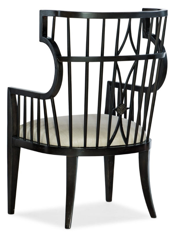 Hooker Furniture Sanctuary Noir Host Chair — Spindle-Back Dining Accent With Metal Icicle Performance Seat, Distressed Elegance 5845-75700-99