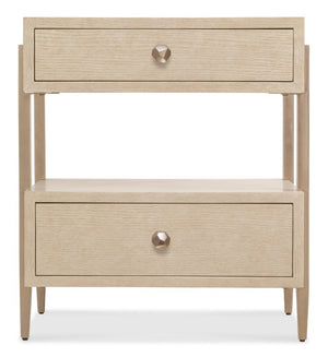Hooker Furniture Westwood Modern Two-Drawer Nightstand With Open Metal Frame, Oak Veneer Drawers, Polished Limestone Finish 6133-90116-80